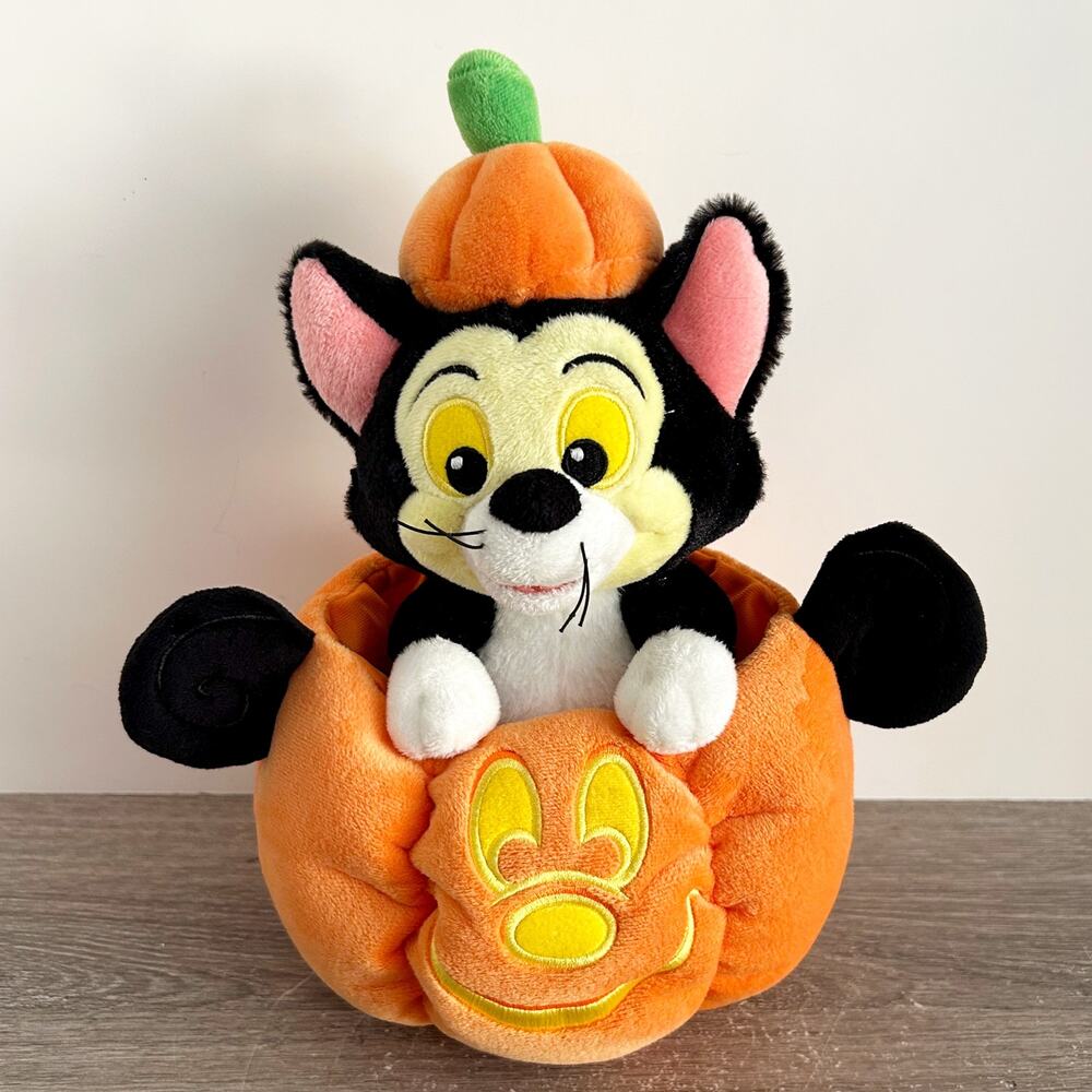 Disney Parks Figaro Pinocchio Halloween Mickey Jack O Lantern Pumpkin Plush 11"